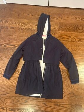 Navy Girls Long Parka Windbreaker Jacket